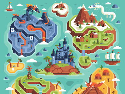 Two Dots - Level Uplands - Full Map castle dragon game map mountain overworld pirate ship rpg turtle two dots volcano windmill