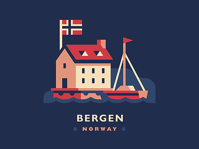 Bergen boat building dock flag harbor norway ocean row house sail scandinavia seaside ship