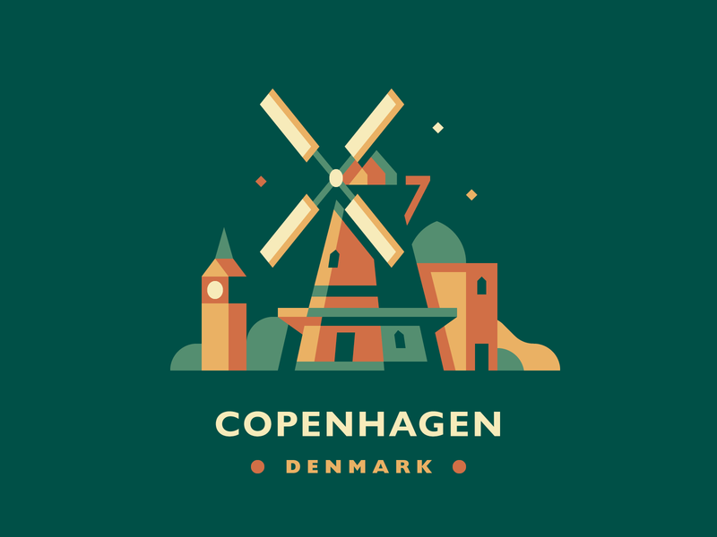 Copenhagen badge city copenhagen denmark scandinavian skyline windmill