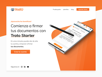 Trato Starter blockchain contract electronic signature homepage landing mexico onepage orange signature startup ui design ux design website