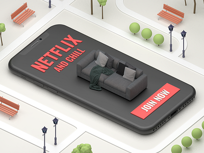 Netflix and Chill 3d animation black blender blender 3d city 3d couch illustration isometric mexico netflix red tv
