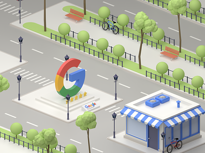 Google My Business 3d 3d animation blender blender 3d city 3d city illustration google google my business illustration isometric lowpoly mexico park store street