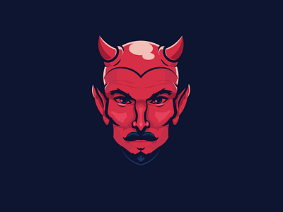 Nice Guy blue demon design devil esport face fire gaming goatee hell horns illustration logo lucifer man masculine modern mustache red sport