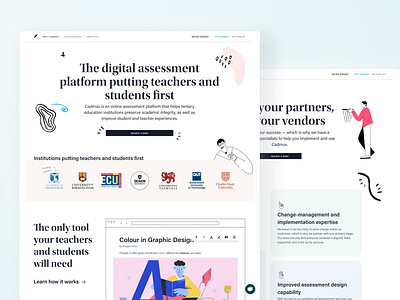 Cadmus website assessment branding cadmus craftwork education illustration learning product design scribbles ui universities vector website website design