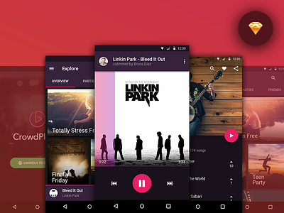 CrowdPlayer Sketch Freebie android design feed freebie google list material music player playlist sketch