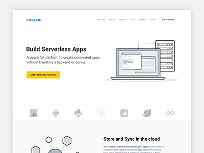 Syncano redesign blue clean illustrations landing page saas service software startup vectors website white yellow