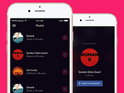 Voting app concept app dark hybrid ios mobile music playlist voting