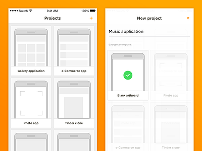 Wireframes app concept app clean flat illustrations iphone lines mobile orange pure white wireframes