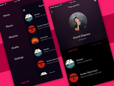 Voting app - menu & profile android app dark ios list menu mobile music profile purple violet voting