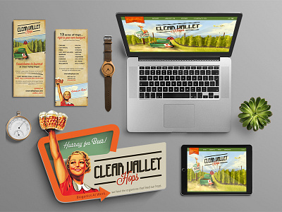 Clear Valley Hops beer branding brochure flyer hops illustration metal sign retro sign ui vintage website