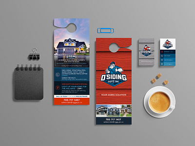 D'Siding Guyz Branding blue branding business cards construction door hangers house housing logo mascot red renovations siding