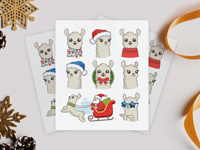 Christmas Lama stickers debut design icon illustration minimalistic