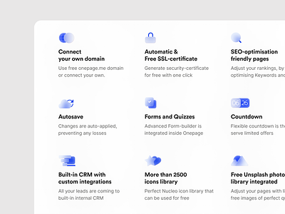 Features icons for Onepage.io
