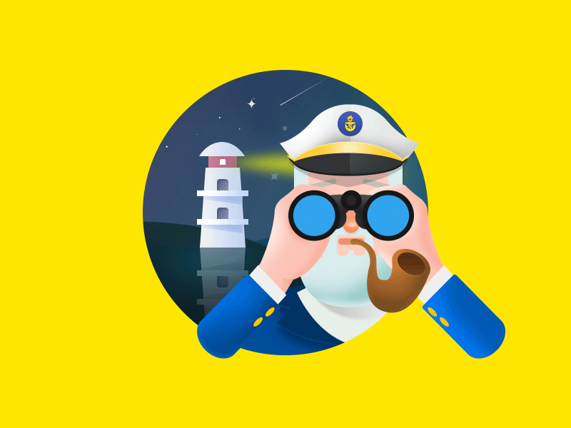 Captain motion animation captain flat illustration lighthouse sea telescope