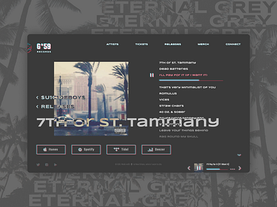 G*59 Record Label page_ dark dark theme dark theme ui grey hip hop music music player record label streaming suicideboys ui design