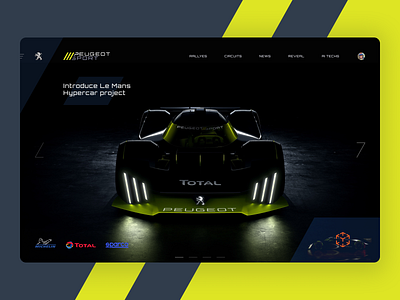 Le Mans Hypercar project Web teaser auto autosport branding dark theme dark ui hypercar landing page lemans motorsport peugeot sportcar web design