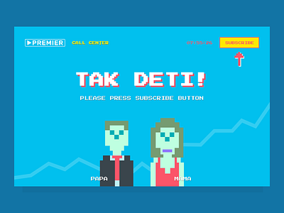 TAK DETI! branding call to action characters dark theme illustration landing page pixel art promo streaming service web design
