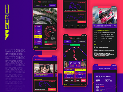 W Series app app design auto dark theme dark ui figma mobile ui motorsport racing rethinkracing ui design wseries