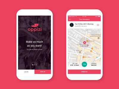 Oppizi App app bright colors check in clean design location map simple ui ux