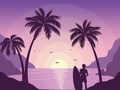 Overlooking coconut landscape people purple summer tree