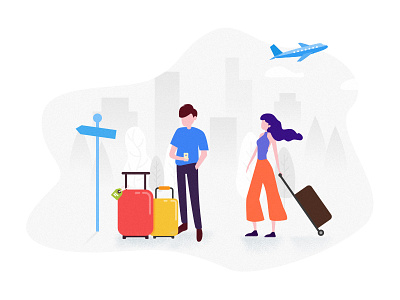 Travel boy colorful flat girl google illustration luggage plane travel