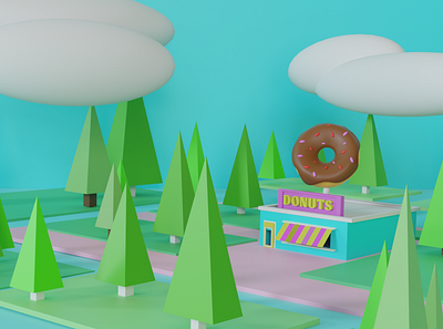 Donut Shop 3D Landscape 3d animation graphic design illustration logo motion graphics typography vector