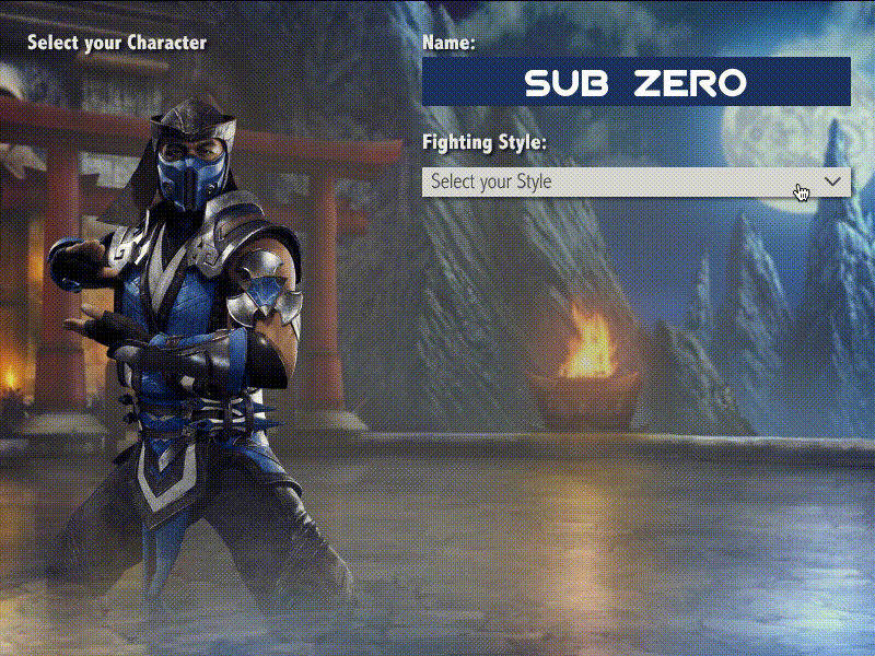 Dropdown - Daily UI - 027 animation challenge dailyui design dropdown fighting game graphic design illustration mortal kombat sub zero ui