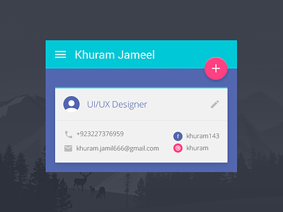 Designer Material Card app button card colors google icon material profile ui ux