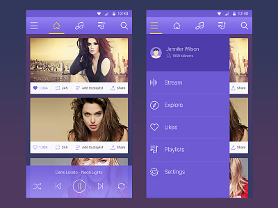 Music App android app button color google icon lollipop material profile tabs ui