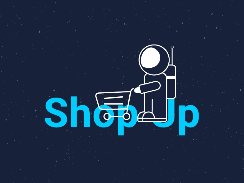 Shop Up Logo blue company shop spaceman astronaut space logo graphic design brand