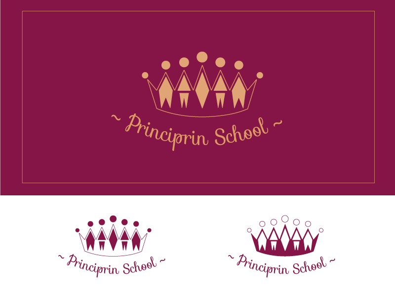 Principrin School round design contest play burgundy crown simple line children school logo royal