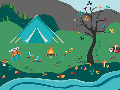 Printable Calendar Story autumn calendar camping design forest illustration planner print stick man storytell tent
