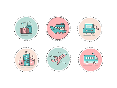 Travel More app car cruise excursions flight graphic design hostel icon illustration illustrator luggage plane round sticker travel travelling web