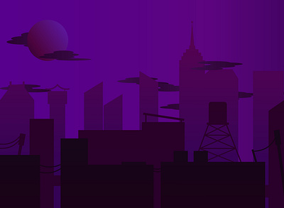 Minimalistic city background(1/4) 2d background city graphic design illustration minimalistic moon night purple wallpaper