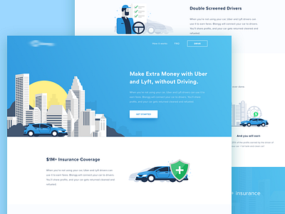 Sharing Car to Uber and Lyft Driver car corporate illustration insurance landing page lyft product sharing taxi transportation uber vehicle