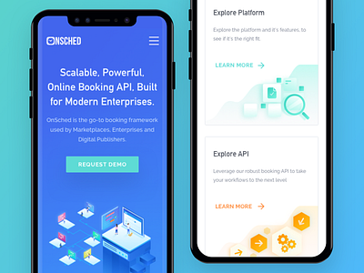 Onsched Mobile Design api booking calendar finance fintech icon illustration landing page line icon logo mobile app mobile design mockup onboarding schedule vector walktrough