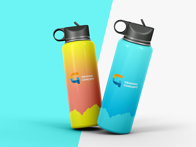 Two different colors water bottle mockup