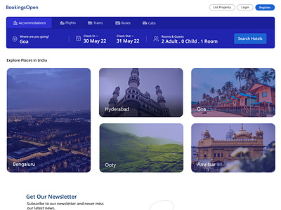 Landing page design for hotel booking