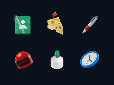 3d Icons ◆ 02 3d 3d icons after effect bottle c4d cheese clock helmet icon design pen profile