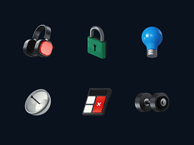 3d Icons ◆ 03 3d 3d icons 3d illustration c4d calculator cinema 4d design icon dumbbell headphones lamp lock radar render