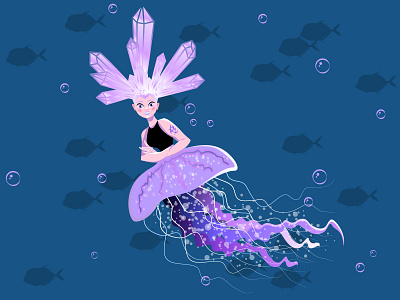 C R Y S T A L character character design design girl illustration jellyfish mermaid mermay mermay2020 ocean people sea vector