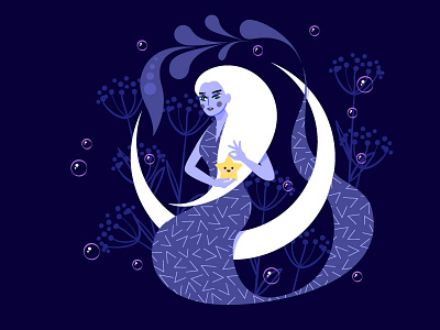 Mermay 08: Moonlight character design digital flat girl graphics illustration illustrator mermaid mermay moon moonlight people vector vector artwork