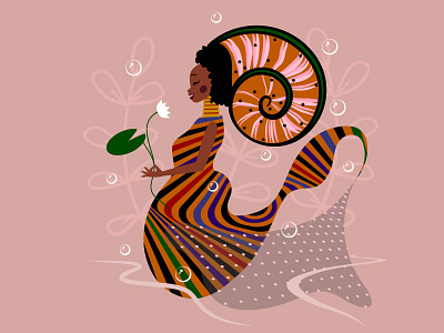 Mermay 16: Seashell africa african character character design clean design digital flat girl graphics illustration illustrator mermaid mermay ocean people romance vector vector artwork