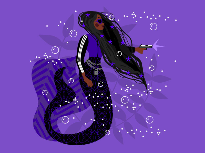 Mermay 20: Gangsta black woman dark black girl gun gangsta mermaids ocean character design mermay mermaid vector artwork graphics people girl character vector illustrator illustration flat design