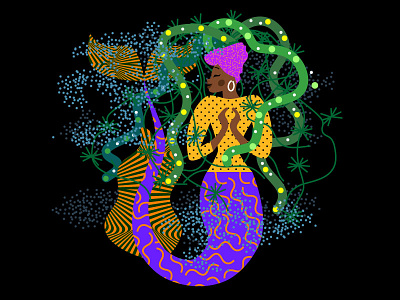 Mermay 28: Algae adobe illustrator african african american art black woman character character design design flat girl graphics illustration illustrator mermaid mermaids mermay people sea vector vector artwork