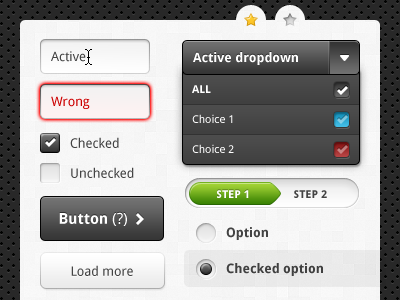 UI Elements button checkbox dropdown form indication progress radio button star ui validation