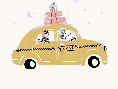 WINTER POODLE TAXI adobe fresco animal childrens illustration digital illustration dog illustration new york nyc poodle taxi cab whimsical