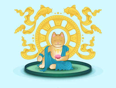 Buddha Cat v21 adobe illustrator buddha cat cat content lotus meditation vector vector illustration