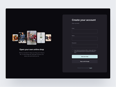 Shop Manager sign up page authentication checkbox clean ui create account design system figma log in login minimal minimalism product design register sign up signup split page ui design ui kit web design