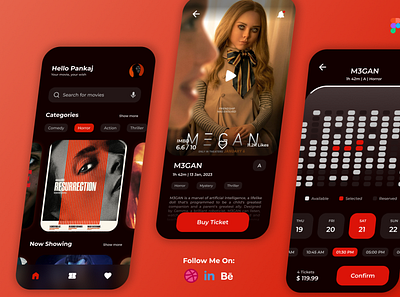 Movie Ticket Booking App android app app design app ui beautiful dark mode ios minimal mobile mobile app ui movie movie app movie ticket ticket ticket booking app ui uiux ux